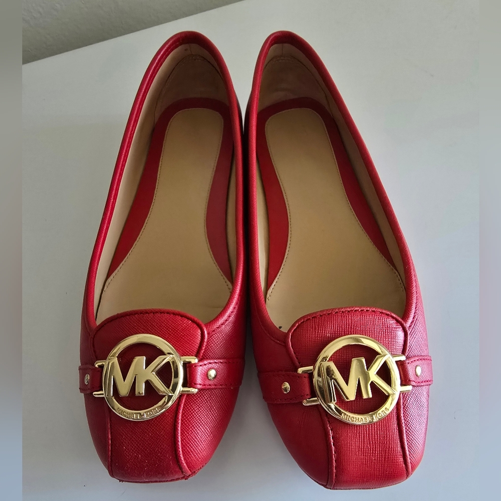 Michael Kors Red Leather Flats with Gold